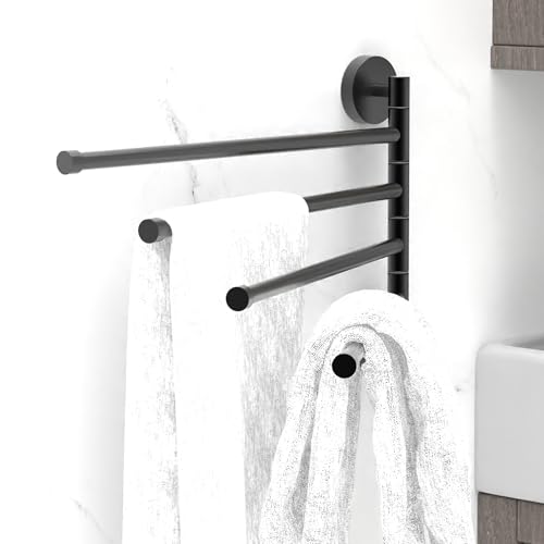 SAFETY+BEAUTY Swivel Towel Rack for Bathroom and Kitchen, Corrosion Resistant Stainless Steel Bars and Rods for Lifetime Use (Matte Black, 4-Arm)