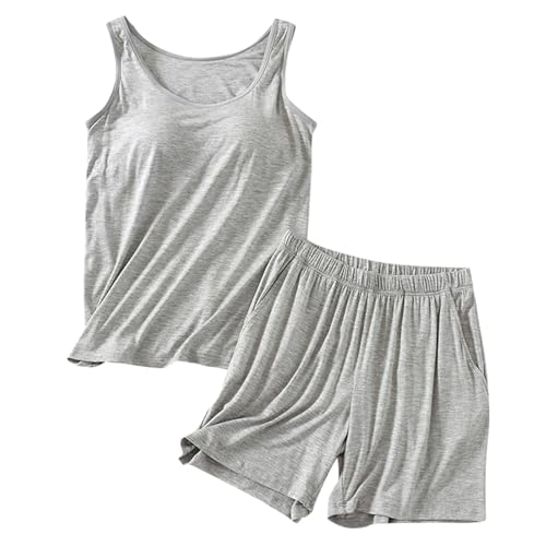 Pyjama avec soutien-gorge intégré pour femme ensemble short et débardeur coton confort