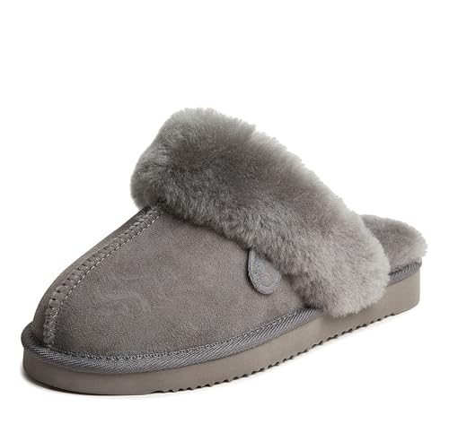 Dearfoams Women's Fireside Sydney Indoor/Outdoor Water Resistant Genuine Shearling Scuff Slipper, Wide Widths