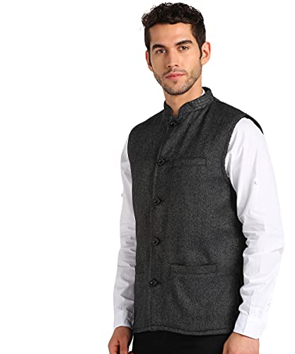 Image of Men's GREY TEXTURED Bandhgala Ethnic Nehru Jacket Waistcoat