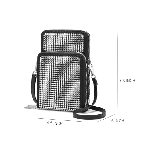 Rhinestone Double Pocket Crossbody Shoulder Bag, Cell Phone Purse, Evening Bag2