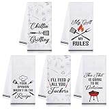 R HORSE 5Pcs BBQ Grilling Dish Towel Funny Barbecue Cooking Absorbent Kitchen Dishcloth Grilling Themed Cleaning Dishcloth Bar Hand Towel Gifts for Chef Men Women Housewarming