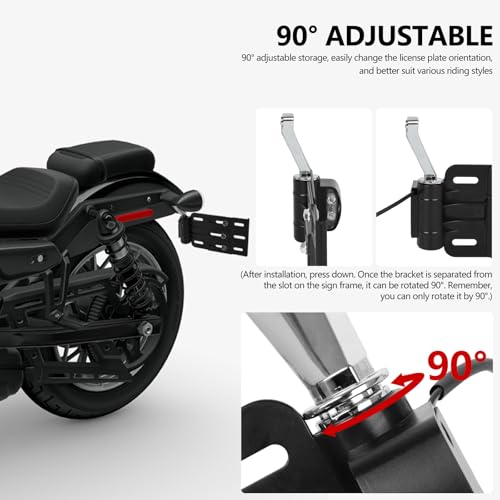 Image of Rear Side License Plate Bracket Holder with LED Light for Harley Sportster XL883, XL1200, Dyna Low Rider FXDLS, Street Bob FXDB 2004-2020 Chrome