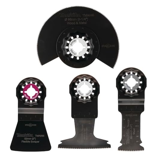 Makita B-67505 Starlock Fussboden-Set 4-tlg. für Holz, Holz mit Nagelrückständen, Aluminium, Epoxid, Gipskarton, Silikonfugen, Leim, Teppichreste, TMA045, TMA048, TMA051, TMA066