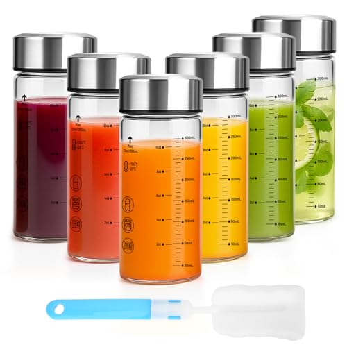 Image of Luxfuel 12 oz Glass Juice Bottles with Lids, 6 Pack Wide Mouth Borosilicate Glass Bottles with Stainless Steel Lids, Heat-Resistant, Leakproof & Reusable for Juicing, Smoothies, Milk, Water, BPA-Free