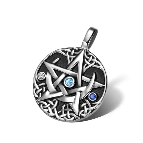 Gothic Jewelry for Women or Men - Pentagram Necklace - Celtic Star and Fire Medallion - Antique Finish Pentacle - Wiccan Pagan Protection Powers Amulet - Crystal Altar Accessories - Cool Pendant3