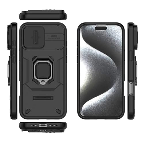 Image of SHINESTAR Tough Armor iPhone 15 Pro Max Bumper Back Case Cover | Ring Holder & Sliding Camera Shield Cover | 360 Degree Protection Back Case Cover for Apple iPhone 15 Pro Max (Black)