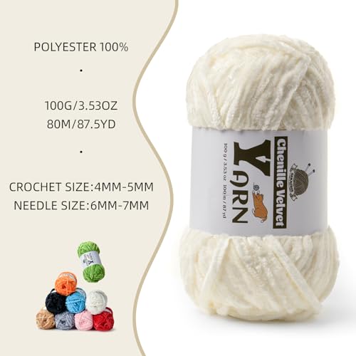 Image of 3 Pack Plush Chenille Chunky Yarn - Fluffy Velvet Yarn Crochet for Blanket Knitting and Crocheting - Soft Baby Yarns for Crocheting - Amigurumi Crochet Yarns 100g (87dy) (Red + Green + White)