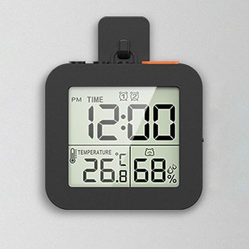 Sharplace Digitale Badezimmeruhr, Dusch-Timer mit Alarm, wasserdichte Uhren für Badezimmer, Küchen-Timer-Uhren, Thermometer-Hygrometer-Wanduhr, Schwarz