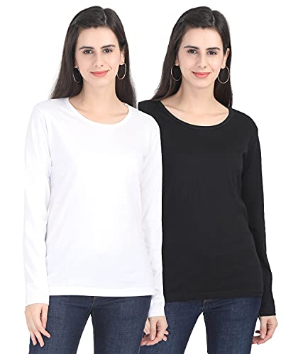 Image of FLEXIMAA Women's Cotton Plain Round Neck Full Sleeve T-Shirt