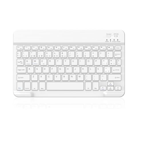COEZFE Teclado Inalámbrico Bluetooth, 10” Teclado Universal Recargable para Tablets, Pequeño Teclado Inalámbrico para iPad/Samsung/Xiaomi/Honor/Huawei Tablet, QWERTY Español Ñ, Blanco