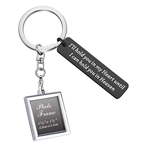 Gzrlyf Memorial Photo Frame Keychain I Will Hold You in My Heart until I can Hold You in Heaven Keychain (Black)