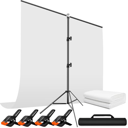 Heysliy Fond Photo Blanc avec Support, 2x2m & 1,5x2m, Kit Fond Studio pour Photographie, Portrait, Shooting Produit, Studio Photo, Streaming