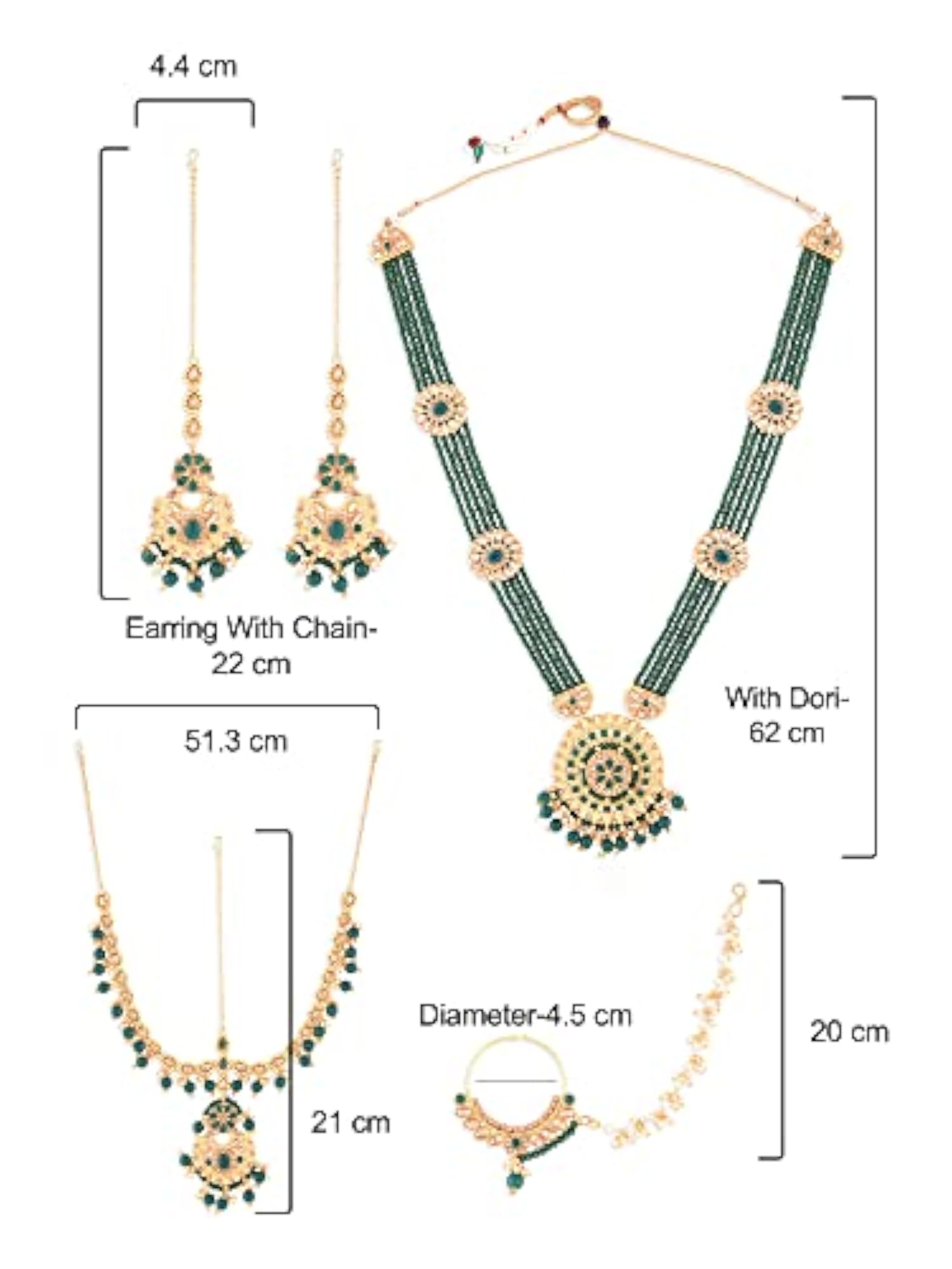 Crystal Beaded Bridal Necklace Earring Ring MathaPatti Set for Women