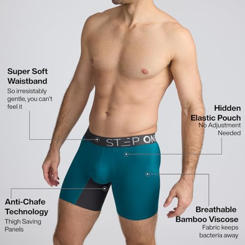 STEP ONE Mens Boxer Briefs, 1 Pair – Viscose from Bamboo Anti-Chafing Underwear for Men, Comfortable Moisture-Wicking Boxers with 3D Pouch Teal and Gray 2XL3