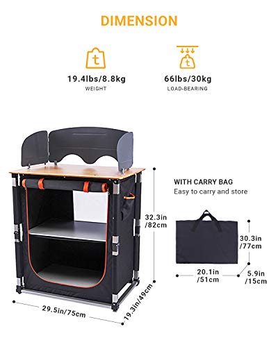 Kingcamp Outdoor Cooking Table Portable Grill Table, Camping Kitchen Cook Station With 2-Tier Storage Organizer, Windshield And Carry Bag For Bbq, Camping, Picnic, Backyard #TOP6