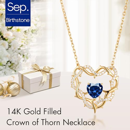 Kstyle 14K Gold Birthstone Pendant Necklaces for Women, Religious Birthday Gifts for Wife Daughter Sister Mom, Christian Crown of Thorns Jewelry Non Tarnish (925 Sterling Silver Base)2