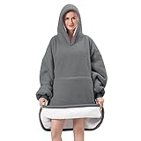 FestiCorp Oversized Blanket Hoodie for Adults - Extra Long Wearable Sweatshirt with Giant Sleeve, Hood and Pocket Dark Gray