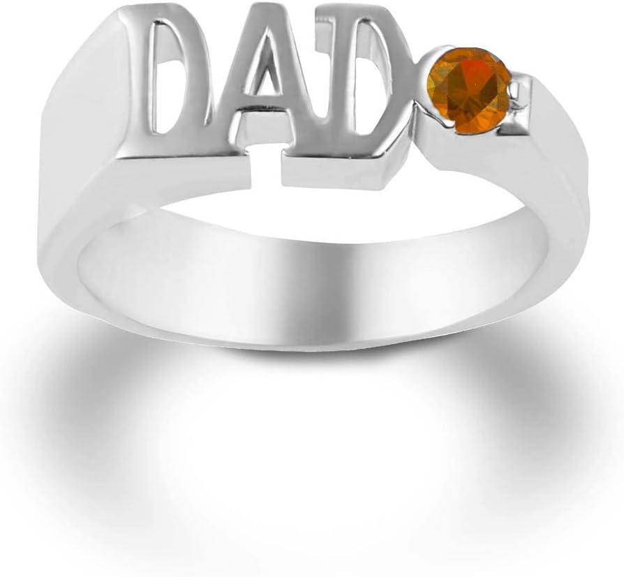 Claddagh Gold Men's Sterling Silver Personalized Birthstone Cubic Zirconia DAD Ring