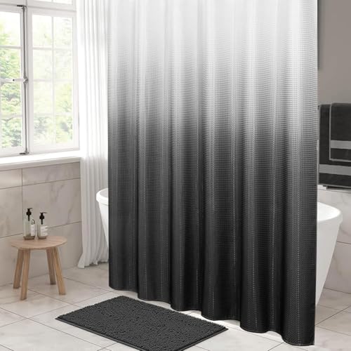 Image of HOMETHREADS Embrace Luxury with Our 6-Feet Long Premium Polyester Shower Curtain with 12 Hooks for a Lavish Bathroom Ambiance | Stylish, Splendid, and Perfectly Sized (White Shade Grey, 180x200cm)