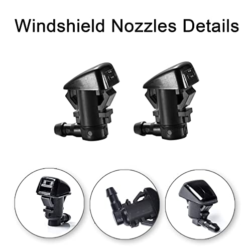 Front Windshield Washer Nozzles Kit for 05-16 Jeep Grand Cherokee 05-13 Chevy Malibu 05-10 Pontiac G6 07-10 Saturn Aura 55372143AB 55079049AA Wiper Spray Washer Jet with 3M Fluid Hose & 6 Connectors - Thumbnail 2