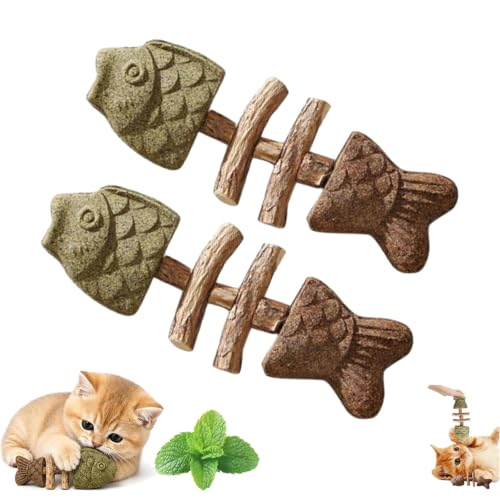 HUTTUP 2026 New Creative Catnip Silvervine Chew Toy Natural Fishbone Catnip & Silvervine Chew Stick for Cats Wooden Interactive Dental Care Chewing Plaything (Mixed)