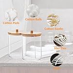 4 Pack Acrylic Qtip Holder Dispenser with Bamboo Lid + Bamboo Vanity Tray- Stackable Qtip Apothecary Jars Bamboo… - Image 4
