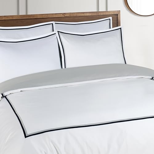 Majestic Giftware Madison Linen 6 Pcs King Size Bedding Set (BL57-K) | Lyon - Navy/Gray 400 TC Cotton Sateen Durable & Washable | 1 Fitted Sheet, 1 Duvet, 4 Pillowcases - Noble Collection