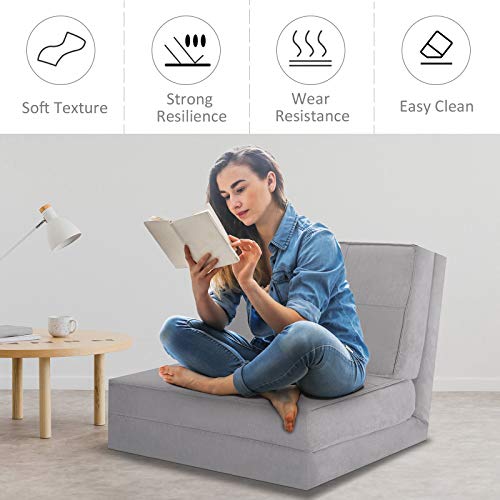 Giantex 5-Position Adjustable Convertible Flip Chair, Sleeper Dorm Game Bed Couch Lounger Sofa Chair Mattress Living Room Furniture, Gray #TOP4