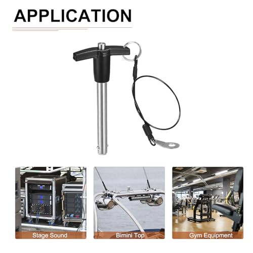 DTGN 9,5 mm x 70 mm (DxL) T-Griff Schnellverschlussstift - zum schnellen Verbinden Anschließen von Komponenten - Kugelverriegelungsstift 304 Edelstahl mit Druckknopf - Schwarz/Silber