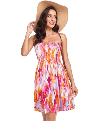 Image of Summer Dress for Women Beach Boho Strapless Cover Ups Off Shoulder Floral Sundresses