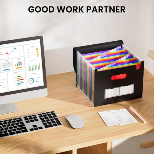 Image of Shuttle Art File Folder, 24 Pockets Expanding File Folder, A4 Letter Size Document Organizer, Stationery Storage Bag, Multi Layer Accordion, Documents Paper Holder for Office,School,Home (Multicolor)