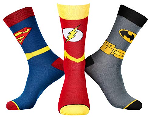 Figuras De Acción, Video On Demand DC Comics Justice League Superman The Flash - Calcetines de Batman para hombre, paquete de 3 calcetines de superhéroe a media pantorrilla para adultos, Multi...