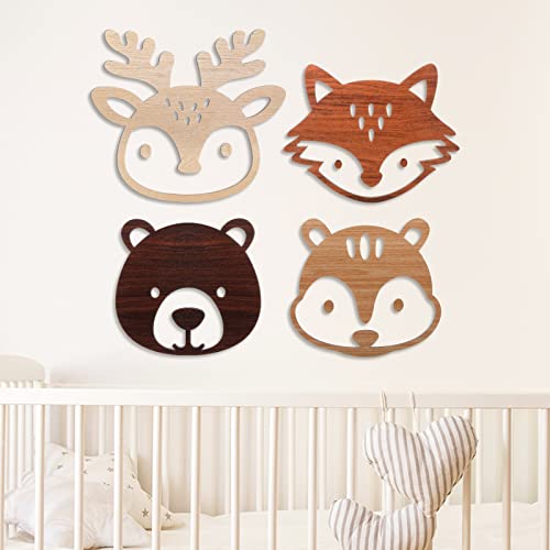 Image of Hoteam Woodland Nursery Decor, Wooden Forest Animal Wall Decoration Woodland Baby Shower Decorations Nursery Decor for Rustic Farmhouse Log Cabin Bathroom Room (Adorable Style)