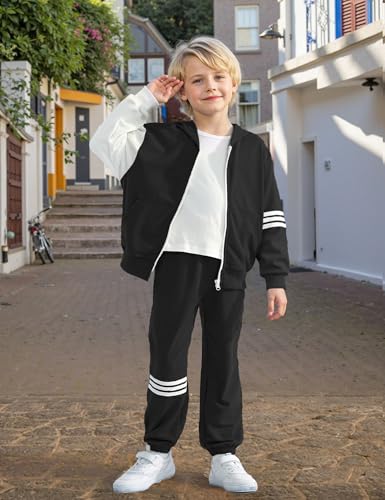 Boy's Pants Set - 2 Piece Fall Outfits ColorBlock Long Sleeve Zipper Hooded and Pants Casual Clothes 6-16 Years3