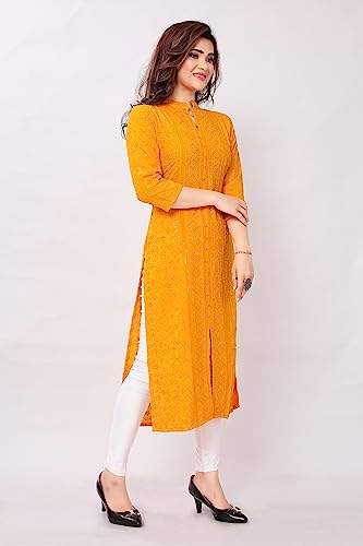 Image of Caduet Women's Lucknowi Sequence Work Viscose Rayon Regular Fit 3 /4 Sleeve Lightweight Casual Wear Kurti [MDF-1008]