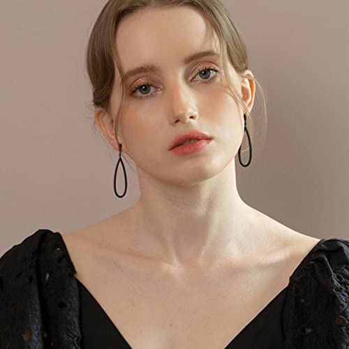 Black Gold Geometric Drop Dangle Earrings for Women Waterdrop Oval Circle Link Stainless Steel Dangle Earrings Trendy Jewelry Gifts for Women2