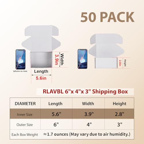 Image of RLAVBL 6x4x3 Shipping Boxes Set of 50, White Corrugated Cardboard Box for Packing, Mailing, Business