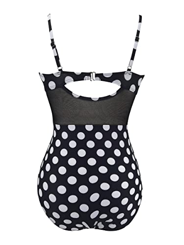 Superprity Womens Swimsuits Belly Control Sexy One Piece Black Mesh Bathing Suit With Adjustable Spaghetti Straps Monokini-L,Polka Dot #TOP4