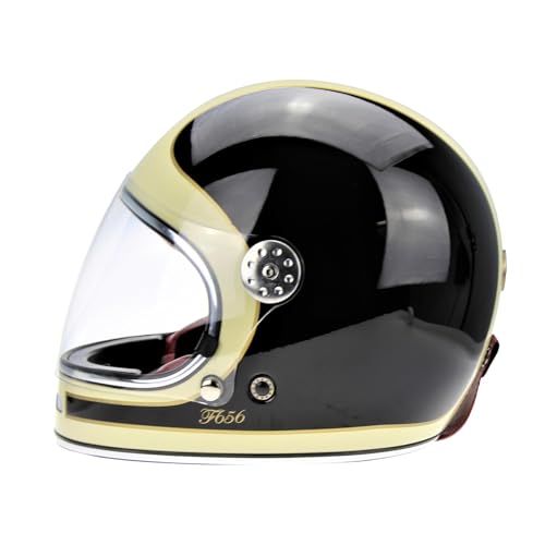 ViPER F656 Full Face Motorcycle Motorbike Helmet ECE 22.06 Approved Vintage Motorbike Helmets for Adult Men and Women Touring Urban Bike Safety Wear Full Face Helmet (Black/White,XL)
