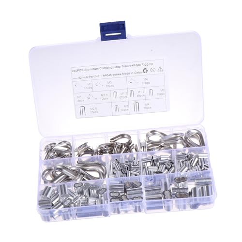SOLUSTRE Crimp Sleeves 240 Pcs Wire Rope Loop Double Barrel Ferrules Loop Sleeve Round Cable Ferrule Oval Connector