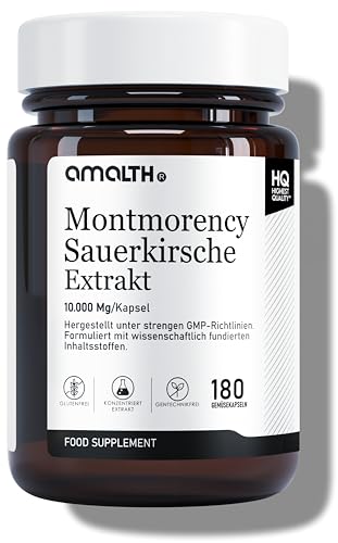 Amalth Montmorency Sauerkirschen Kapseln Sauerkirsch Extrakt 50:1 10.000 mg Fruchtäquivalent pro Kapsel 180 vegane Kapseln Standardisierter Montmorency Extrakt Laborgeprüft