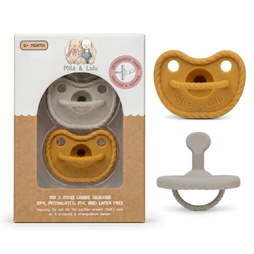 Image of Orthodontic Shape Silicone Pacifiers (Set of 2); 0 Months and up; 100% Food Grade Silicone, One Piece Design (Cloud /Sun) - Mila & Lulu