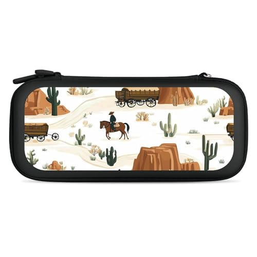Western Horses Cowboys Compatible with Switch Carrying Case Hard Travel Game Bag Pouch with 15 Games Accessories Black-style
