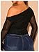 RoseSeek Women's Plus Size Sheer Mesh Off Shoulder Tops Long Sleeve Drawstring Asymmetrical Hem Ruched T Shirt Black 5X-Large Plus