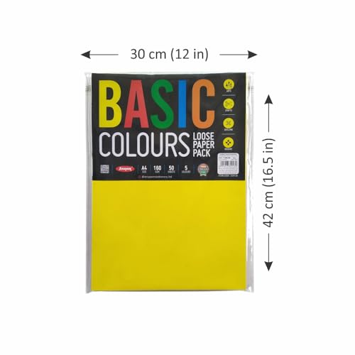 Image of Anupam A3 Basic Colour Loose Paper 160gsm 5 Colors Paper for Arts, Crafts, Quilling, Origami (25 Sheet)