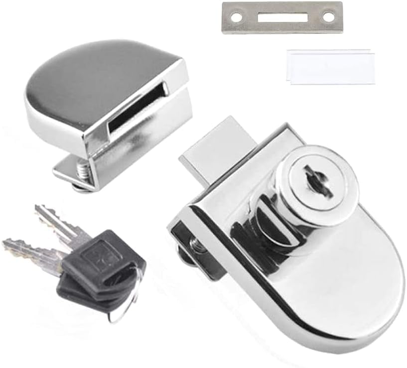 Cerradura de Gabinete de Vidrio para Puerta de Vidrio de 5-8mm con 2 Llaves, Oscilación Única, No Requiere Perforación
