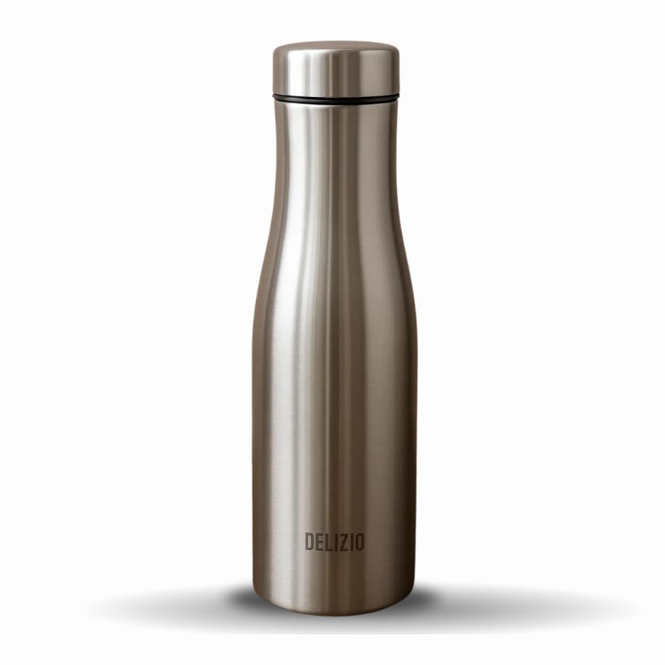 Image of KEMP DELIZIO Edition Stainless Steel Fridge Water Bottle 1000 ML | 1 L | Single Walled | Office | Gym | Travelling | Leak Proof LID | ECO Friendly | BPA Free | for Adult, Kids (Flora-6 Pack)