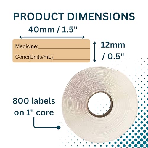 Image of Salmon Medicine Syringe Labels (Units /mL) - 800 Medication Labels Stickers, 12mm x 40mm, for Hospitals, Pharmacy & Vet