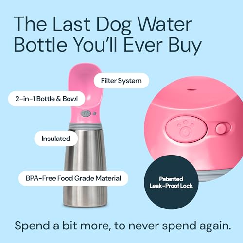 MalsiPree Insulated Dog Water Bottle 24oz (Stainless Steel, Pink) — view 5